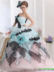 Best Ruffles Multi Color 2015 Quinceanera Dresses with Hand Made Flowers