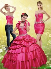 2015 Brand New Red Quince Dresses with Appliques and Pick-ups