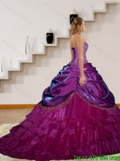 2015 Custom Made Appliques and Ruffled Layers Fuchsia Sweet 15 Dresses