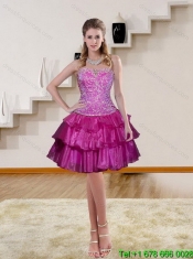 2015 Custom Made Appliques and Ruffled Layers Fuchsia Sweet 15 Dresses