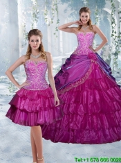 2015 Custom Made Appliques and Ruffled Layers Fuchsia Sweet 15 Dresses