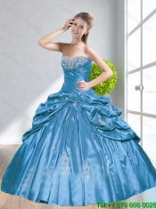 2015 Custom Made Beading and Pick Ups Quinceanera Dresses in Baby Blue
