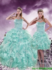 2015 Custom Made Beading and Ruffles Aqual Blue Quince Dresses