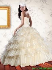 2015 Custom Made Champagne Quinceanera Dress with Appliques and Ruffles