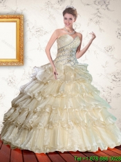 2015 Custom Made Champagne Quinceanera Dress with Appliques and Ruffles