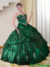 2015 Custom Made Dark Green Quinceanera Dresses with Beading and Appliques