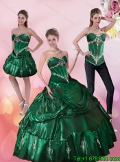 2015 Custom Made Dark Green Quinceanera Dresses with Beading and Appliques