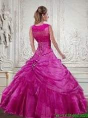 2015 Custom Made Fuchsia Quinceanera Dress with Beading and Pick-ups
