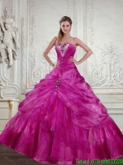2015 Custom Made Fuchsia Quinceanera Dress with Beading and Pick-ups