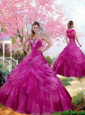 2015 Custom Made Fuchsia Quinceanera Dress with Beading and Pick-ups