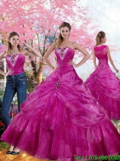 2015 Custom Made Fuchsia Quinceanera Dress with Beading and Pick-ups