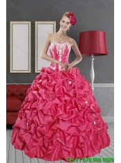2015 Custom Made Pick Ups and Appliques Hot Pink Quinceanera Dresses