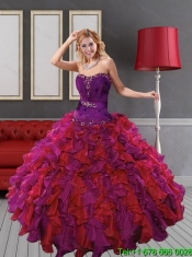 2015 Custom Made Ruffles and Beading Quinceanera Dresses in Multi Color