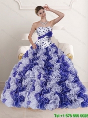2015 Custom Made White and Purple Dress for Quince with Ruffles and Beading