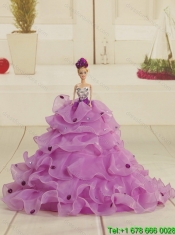 2015 Custom Made White and Purple Dress for Quince with Ruffles and Beading