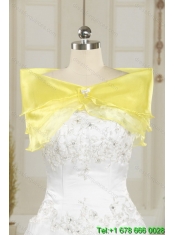 2015 Detachable and Custom Made Yellow Strapless Quinceanera Dress with Beading and Ruffles