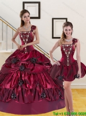 2015 Detachable Beading and Pick-ups Quinceanera Dress in Burgundy