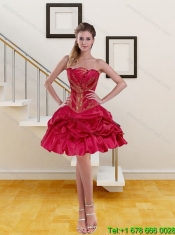 2015 Elegant Strapless Wine Red Quinceanera Dress with Beading and Pick Ups