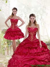 2015 Elegant Strapless Wine Red Quinceanera Dress with Beading and Pick Ups