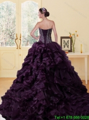 2015 Elegant Sweetheart Burgundy Quinceanera Dress with Ruffles and Beading