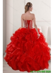 2015 Fashionable Red Quinceanera Dresses with Beading and Ruffles