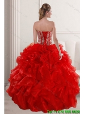 2015 Fashionable Red Quinceanera Dresses with Beading and Ruffles