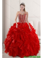 2015 Fashionable Red Quinceanera Dresses with Beading and Ruffles