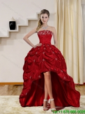 2015 Floor Length Strapless Sweet 16 Dress with Embroidery and Pick Ups