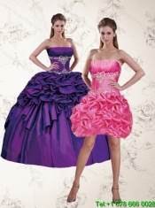 2015 Gorgeous Purple Quinceanera Dresses with Appliques and Pick Ups