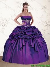 2015 Gorgeous Purple Quinceanera Dresses with Appliques and Pick Ups