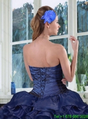 2015 New Style Beading and Ruffles Quince Dresses in Navy Blue