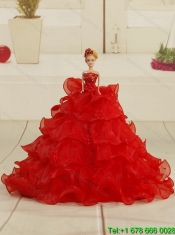 2015 New Style Strapless Appliques and Ruffles Quinceanera Dresses in Watermelon