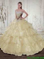 2015 New Styles Champagne Quinceanera Dresses with Beading and Ruffles