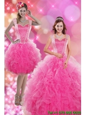 2015 New Styles Hot Pink Quinceanera Dresses with Beading and Ruffles