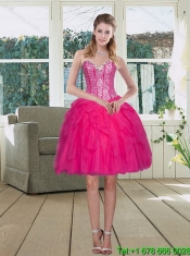 2015 New Styles Hot Pink Sweet 15 Dress with Ruffles and Beading