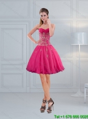 2015 New Styles Hot Pink Sweetheart Quinceanera Dress with Appliques and Beading