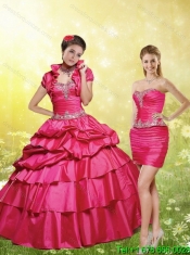 2015 New Styles Red Strapless Quinceanera Dresses with Appliques and Pick-ups