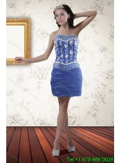 2015 New Styles Ruffles and Beading Quince Dresses in Royal Blue