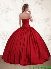 2015 New Styles Strapless Beaded Floor Length Quinceanera Dress in Red