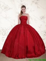2015 New Styles Strapless Beaded Floor Length Quinceanera Dress in Red
