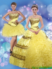 2015 New Styles Strapless Yellow Quinceanera Dresses with Beading and Ruffles