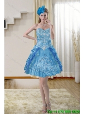 2015 New Styles Sweetheart Teal Quinceanera Gown with Embroidery and Pick Ups