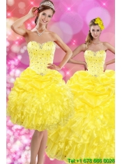 2015 New Styles Sweetheart Yellow Sweet 15 Dresses with Beading and Ruffles