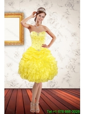 2015 New Styles Sweetheart Yellow Sweet 15 Dresses with Beading and Ruffles