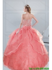 2015 New Styles Watermelon Quinceanera Dresses with Beading