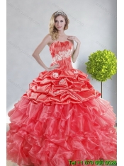 2015 New Styles Watermelon Red Quinceanera Dresses with Appliques and Ruffles