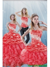 2015 New Styles Watermelon Red Quinceanera Dresses with Appliques and Ruffles