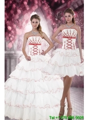 2015 New Styles White Quince Dresses with Appliques and Ruffled Layers