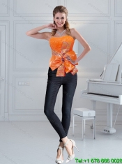 2015 Orange Sweetheart Quinceanera Dress with Ruffles and Bowknot