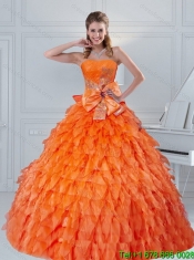 2015 Orange Sweetheart Quinceanera Dress with Ruffles and Bowknot